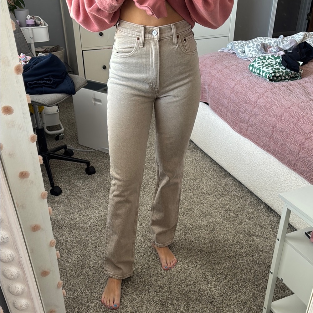 Abercrombie & Fitch High Rise Tan Jeans